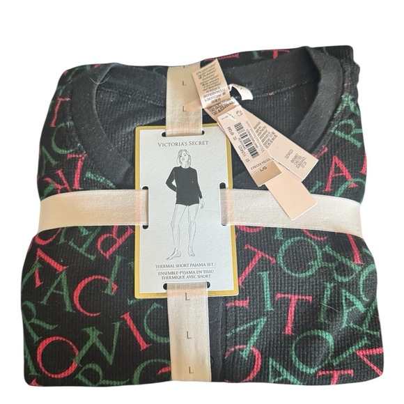 Victoria's Secret Black and Red Letter Print Pajama Set Size Large - Picture 2 of 6